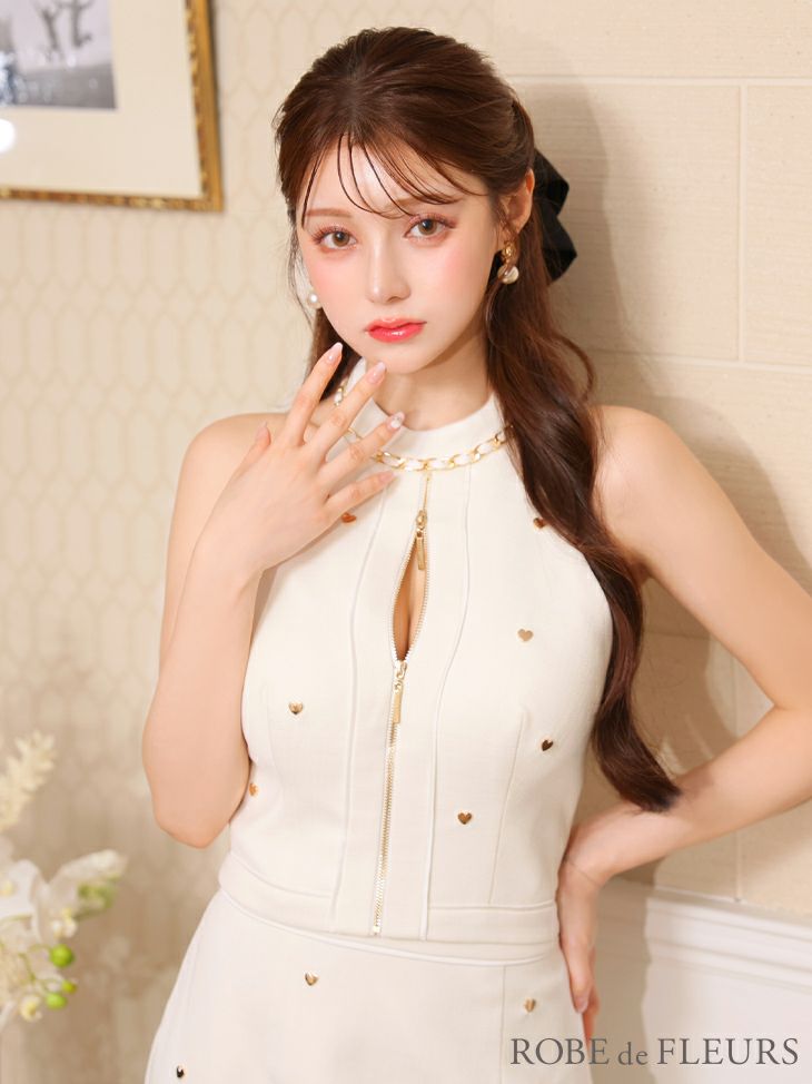 ROBE de FLEURS ローブドフルール ハートスタッズバストジップセットアップミニキャバドレス fm3751