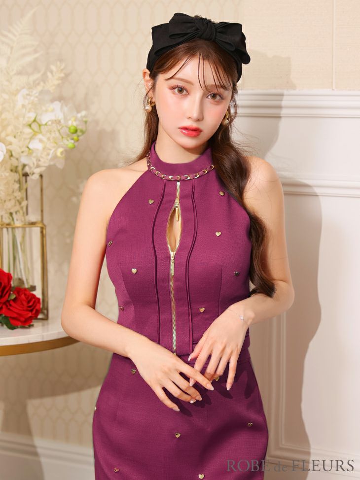 ROBE de FLEURS ローブドフルール ハートスタッズバストジップセットアップミニキャバドレス fm3751