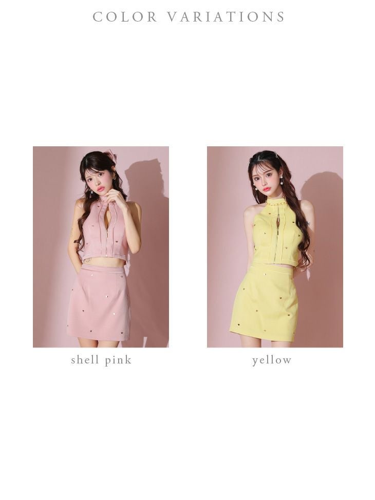 ROBE de FLEURS ローブドフルール ハートスタッズバストジップセットアップミニキャバドレス fm3751