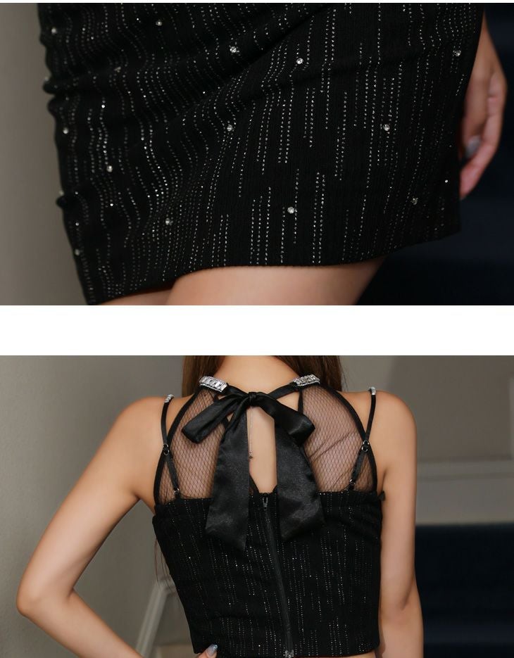 Glossy ローブドフルールグロッシー ブラック ビジューネックハートカットコズミックミニキャバドレス gl3562-1