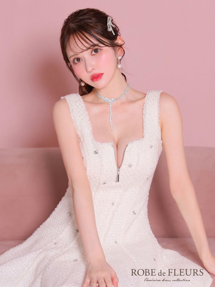 ROBE de FLEURS ローブドフルール シンプルツイードバストジッパーミニ