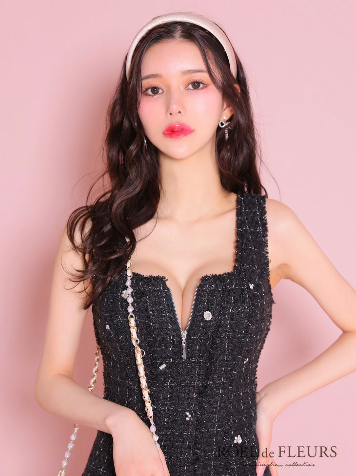 ROBE de FLEURS ローブドフルール シンプルツイードバストジッパーミニ