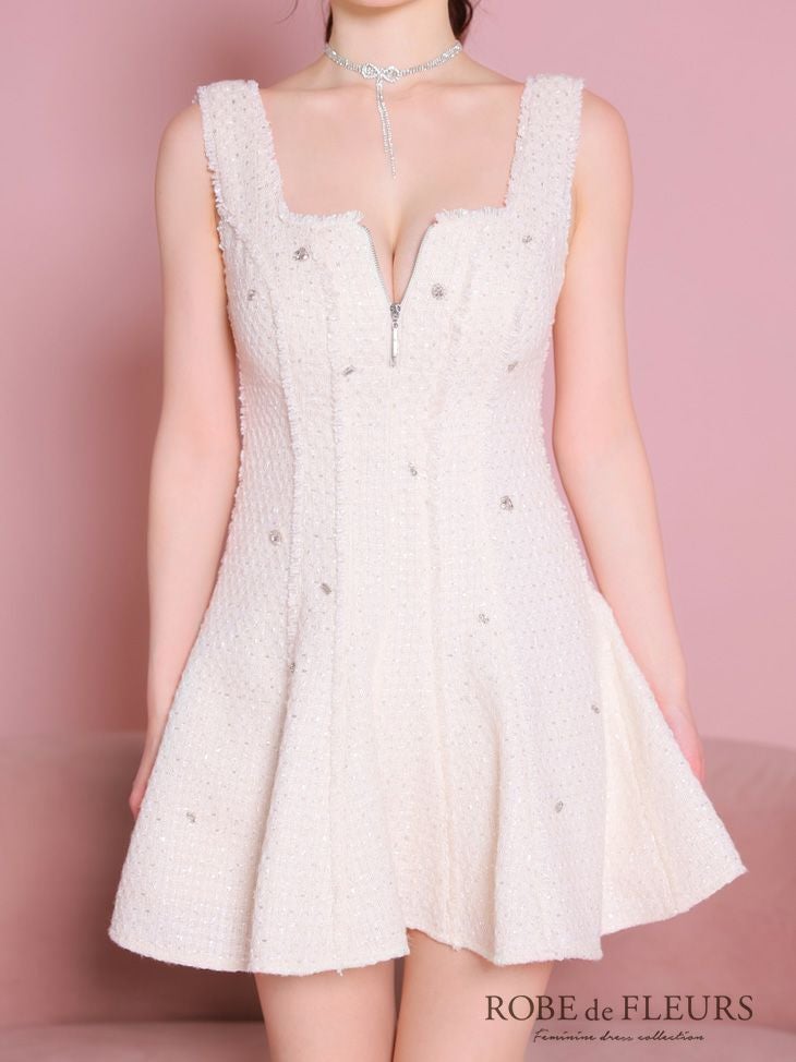 ROBE de FLEURS ローブドフルール シンプルツイードバストジッパーミニ