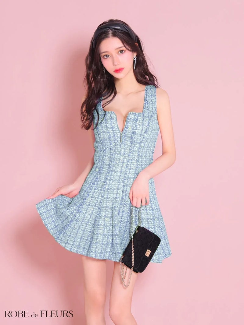 ROBE de FLEURS ローブドフルール シンプルツイードバストジッパーミニキャバドレス fm3266-c