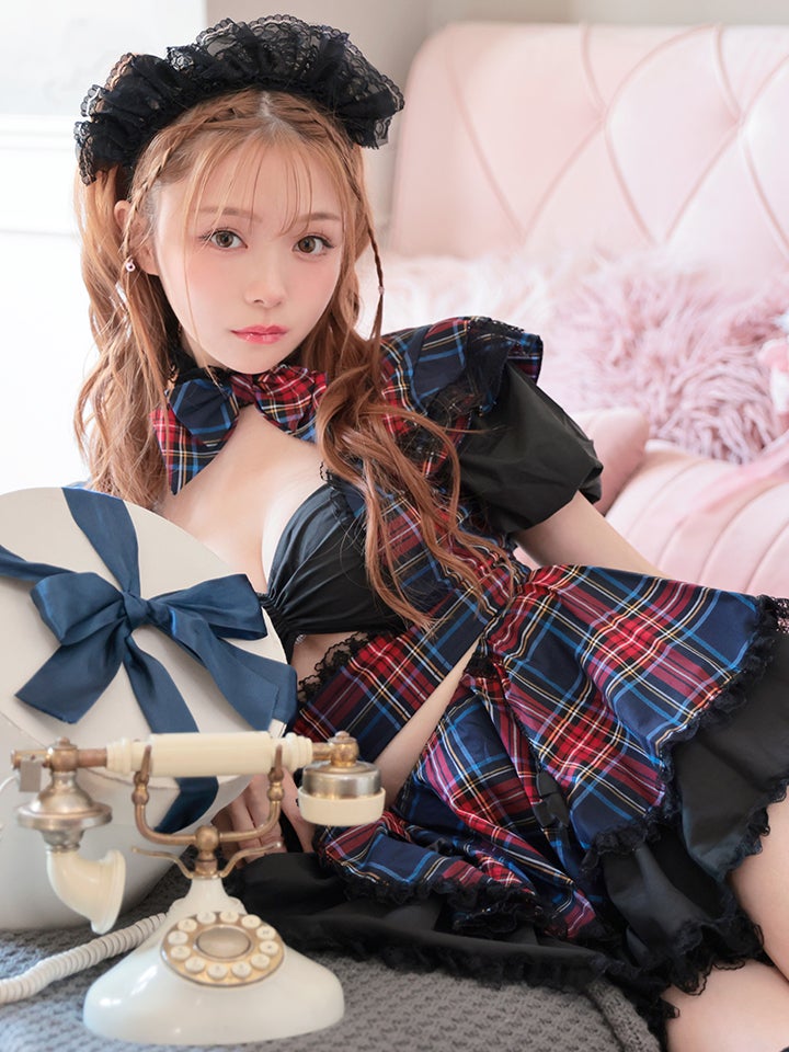 【4点セット】 #えろかわ チェックメイド ネイビー vcsmd-23980-2