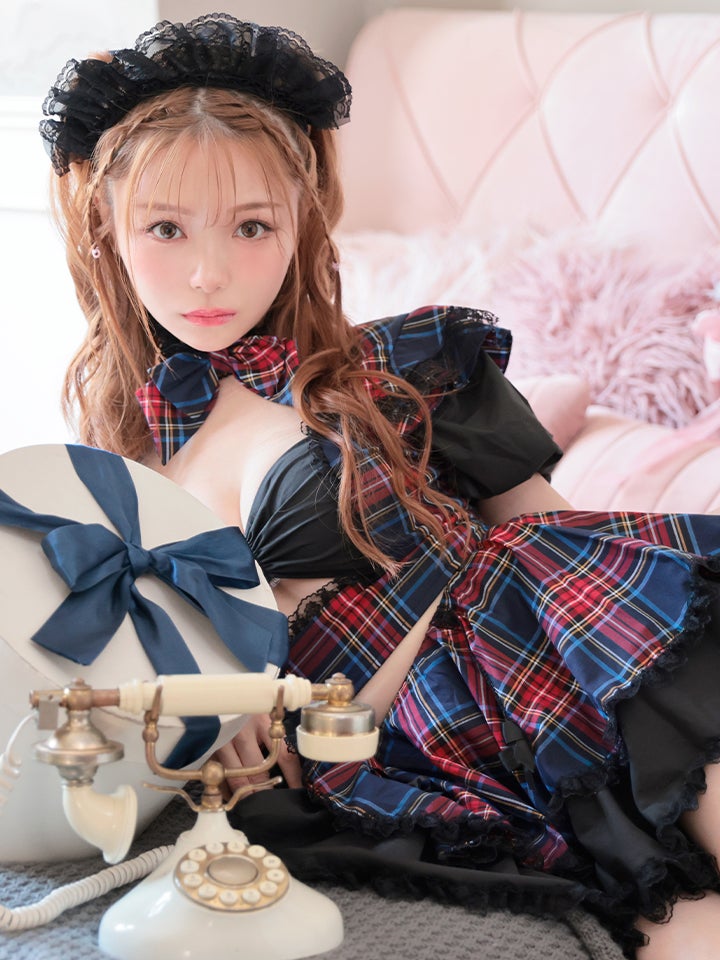 【4点セット】 #えろかわ チェックメイド ネイビー vcsmd-23980-2