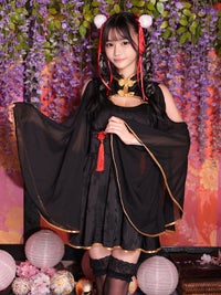 【2点セット】ロングスリーブチャイナワンピース ブラック vcsch-23972