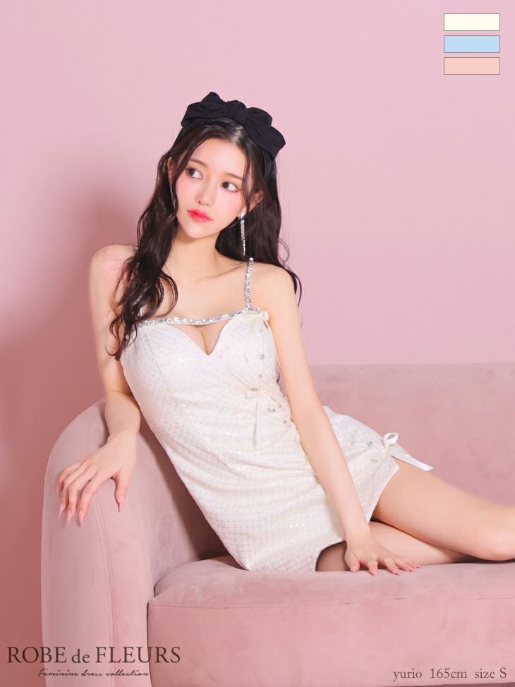 ROBE de FLEURS ローブドフルール センターリボン2wayフレアミニキャバ