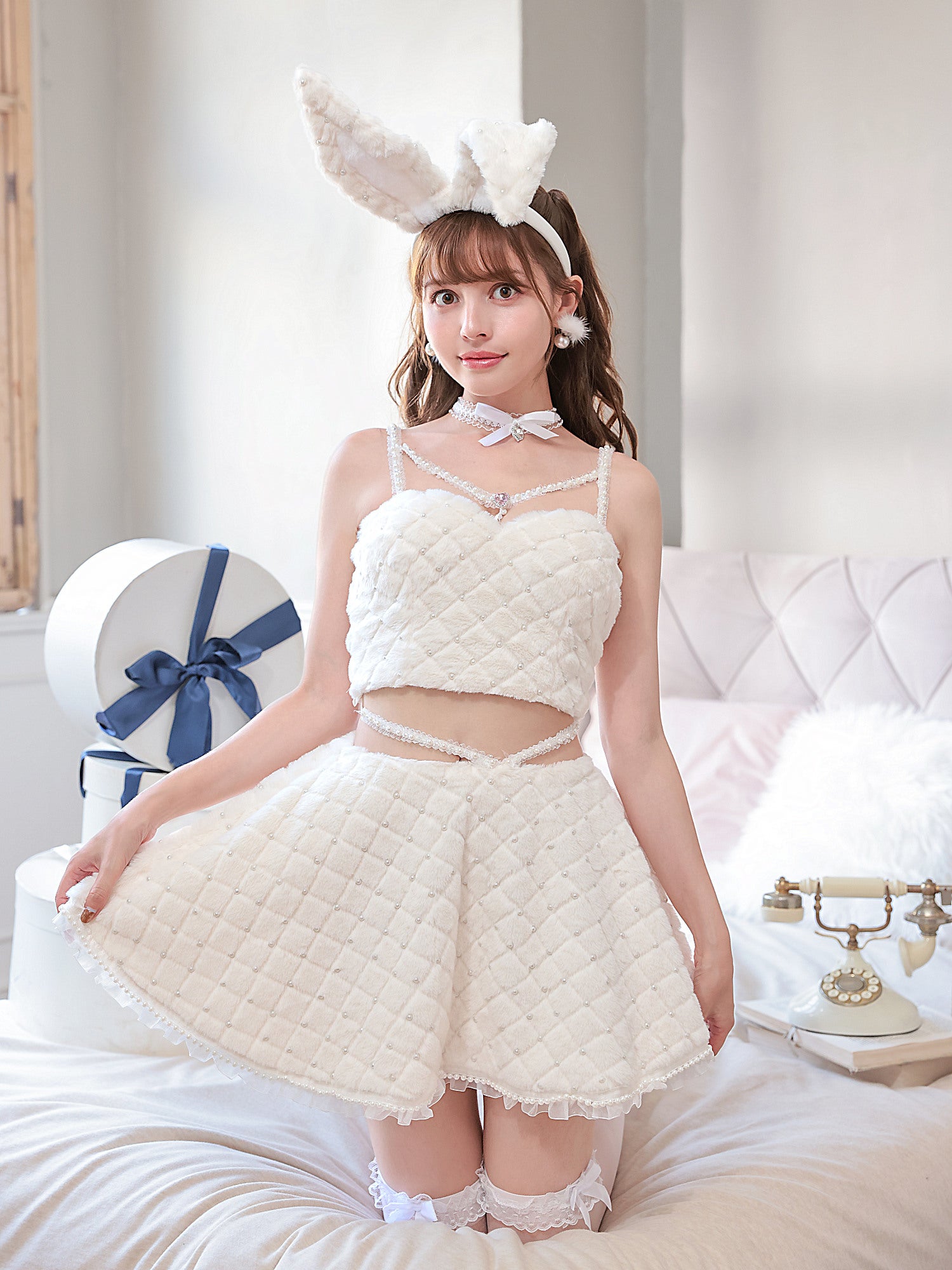 3点セット】C'est mimi fourrure bunny スカート ホワイト vcsbn