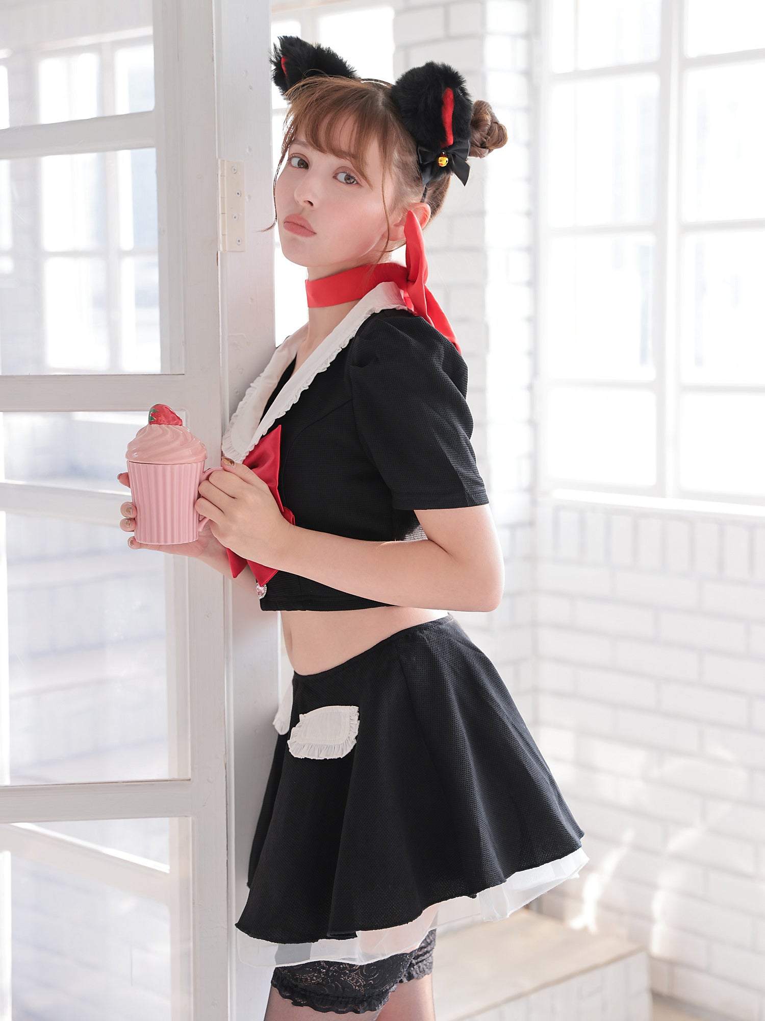 【4点セット】 Ｔ Sailor Heroine Ribbon Cat. ブラック×レッド vcsct-23971-1