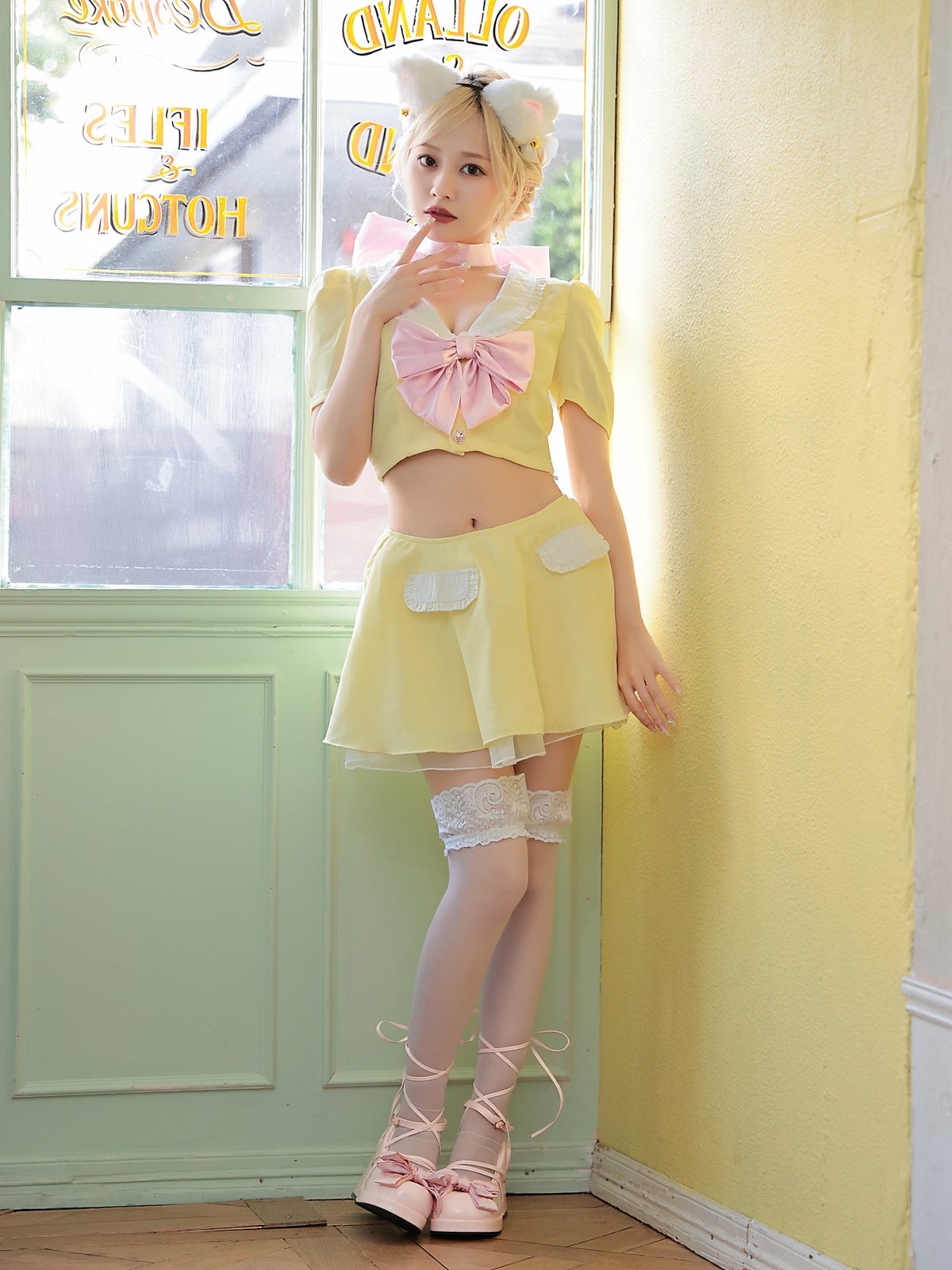 【4点セット】 Ｔ Sailor Heroine Ribbon Cat. イエロー×ピンク vcsct-23971-4