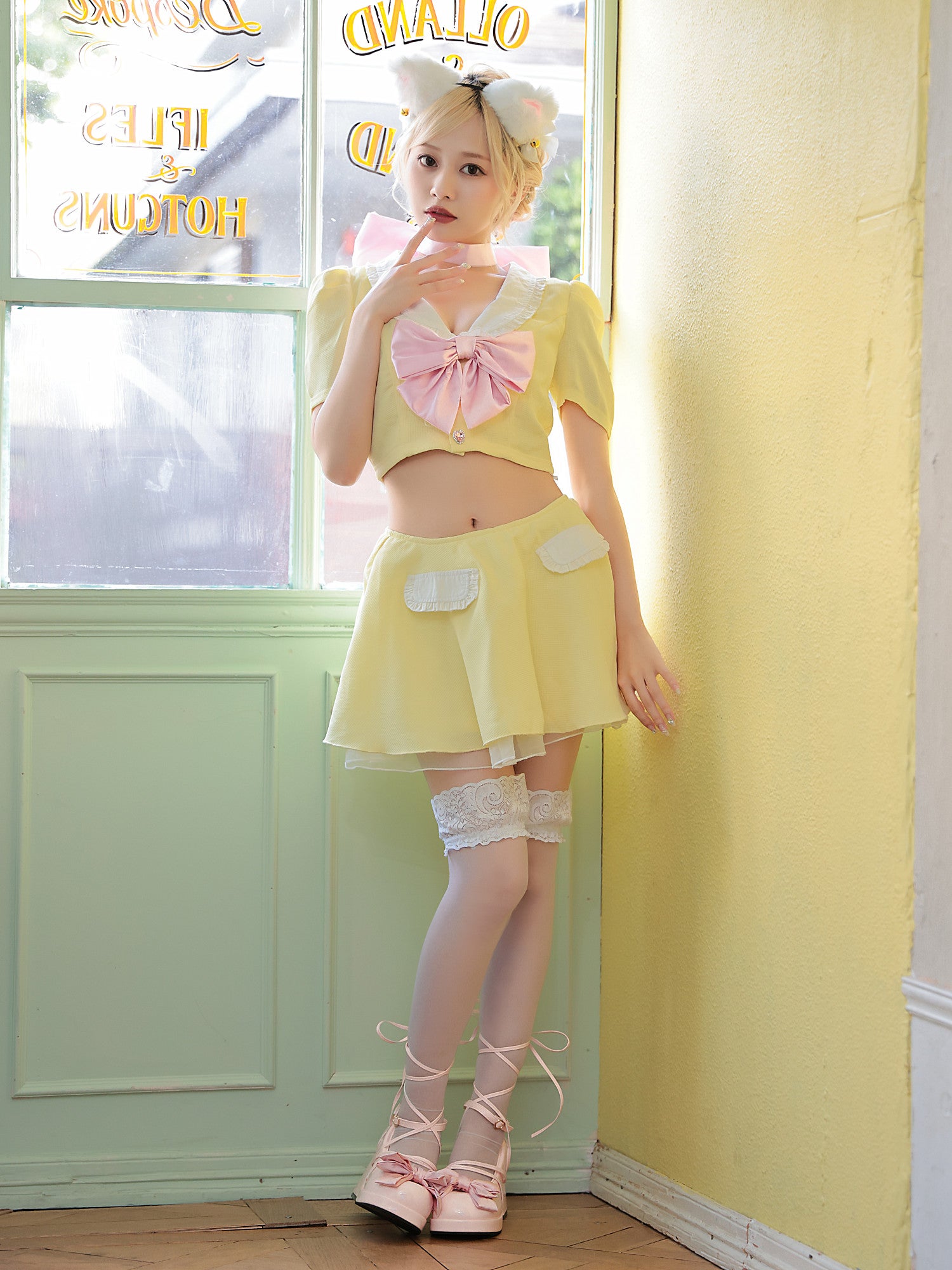 【4点セット】 Ｔ Sailor Heroine Ribbon Cat. イエロー×ピンク vcsct-23971-4