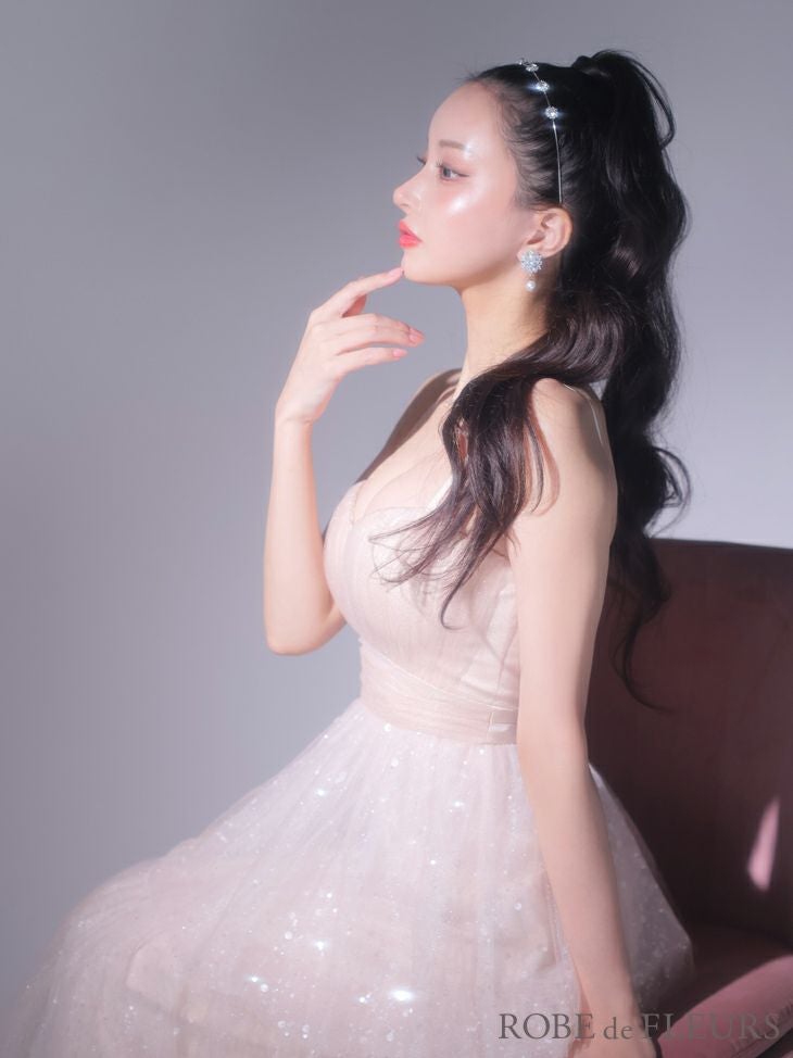 ROBE de FLEURS ローブドフルール バレエコアフリルラメチュールシンプルミディキャミキャバドレス fm3714-c