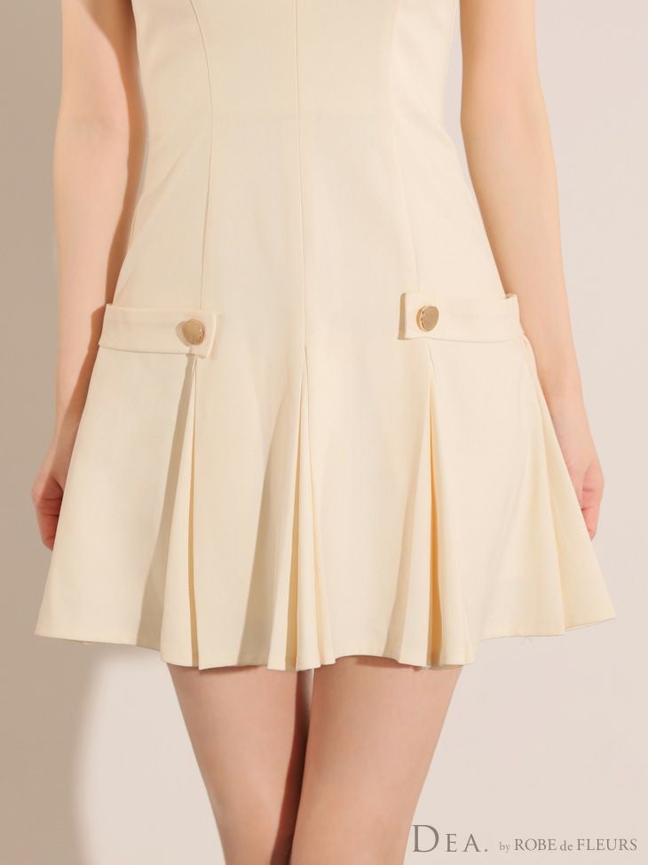 DEA. ディア バイ ローブドフルール シンプルサイドベルトモチーフノースリーブプリーツミニキャバドレス de3362-c