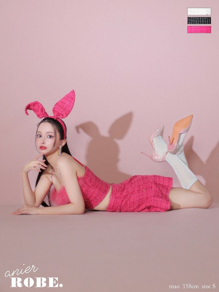 ROBE de FLEURS anier.ROBE ローブドフルール アニエルローブ ピンク Tweed heart studded bunny setup mini dress ツイードハートスタッヅバニ―セットアップミニドレス fm-anier4043