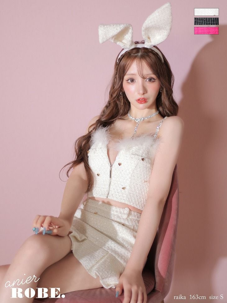 ROBE de FLEURS anier.ROBE ローブドフルール アニエルローブ ピンク Tweed heart studded bunny setup mini dress ツイードハートスタッヅバニ―セットアップミニドレス fm-anier4043