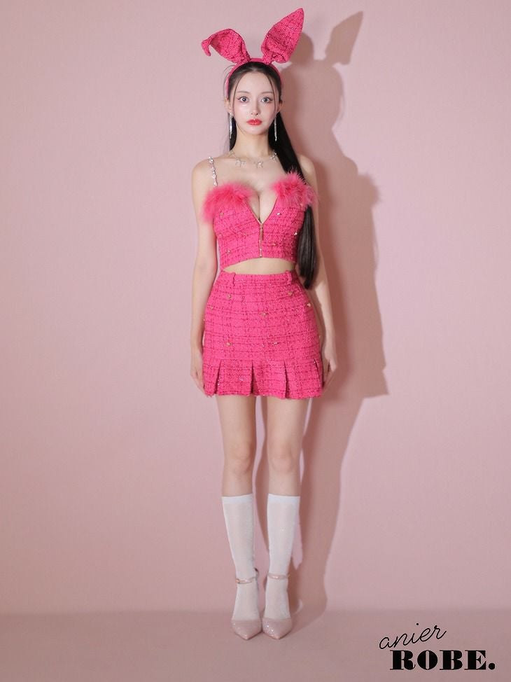 ROBE de FLEURS anier.ROBE ローブドフルール アニエルローブ ピンク Tweed heart studded bunny setup mini dress ツイードハートスタッヅバニ―セットアップミニドレス fm-anier4043