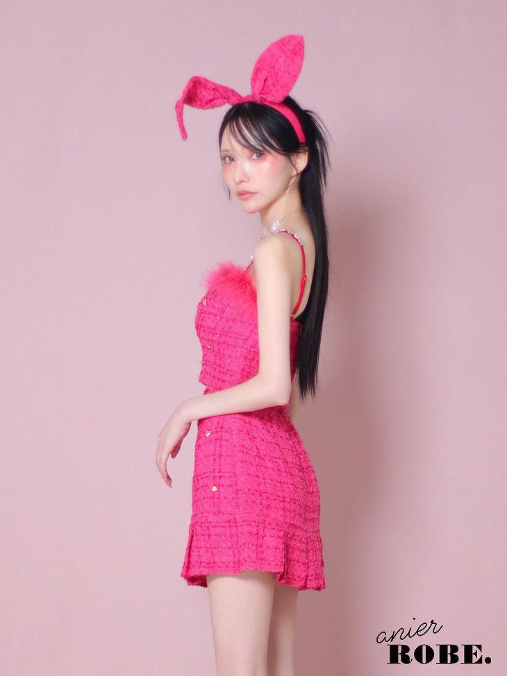 ROBE de FLEURS anier.ROBE ローブドフルール アニエルローブ ピンク Tweed heart studded bunny setup mini dress ツイードハートスタッヅバニ―セットアップミニドレス fm-anier4043