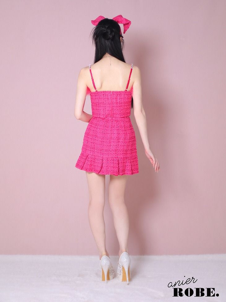 ROBE de FLEURS anier.ROBE ローブドフルール アニエルローブ ピンク Tweed heart studded bunny setup mini dress ツイードハートスタッヅバニ―セットアップミニドレス fm-anier4043