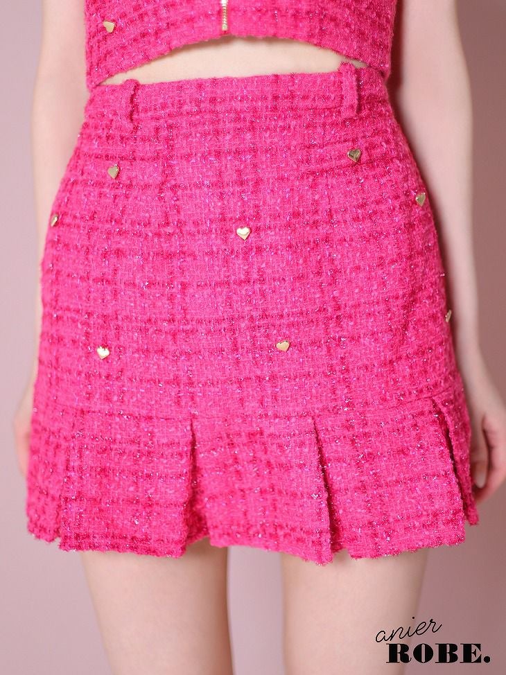 ROBE de FLEURS anier.ROBE ローブドフルール アニエルローブ ピンク Tweed heart studded bunny setup mini dress ツイードハートスタッヅバニ―セットアップミニドレス fm-anier4043