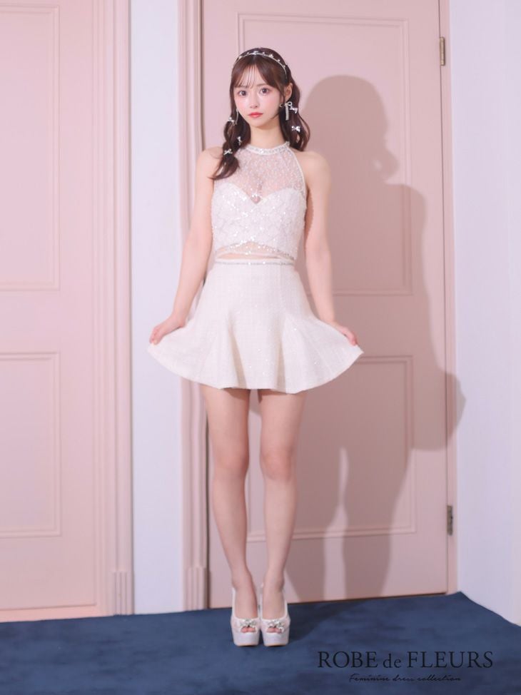 ROBE de FLEURS ローブドフルール パールスパンコールホルターネック