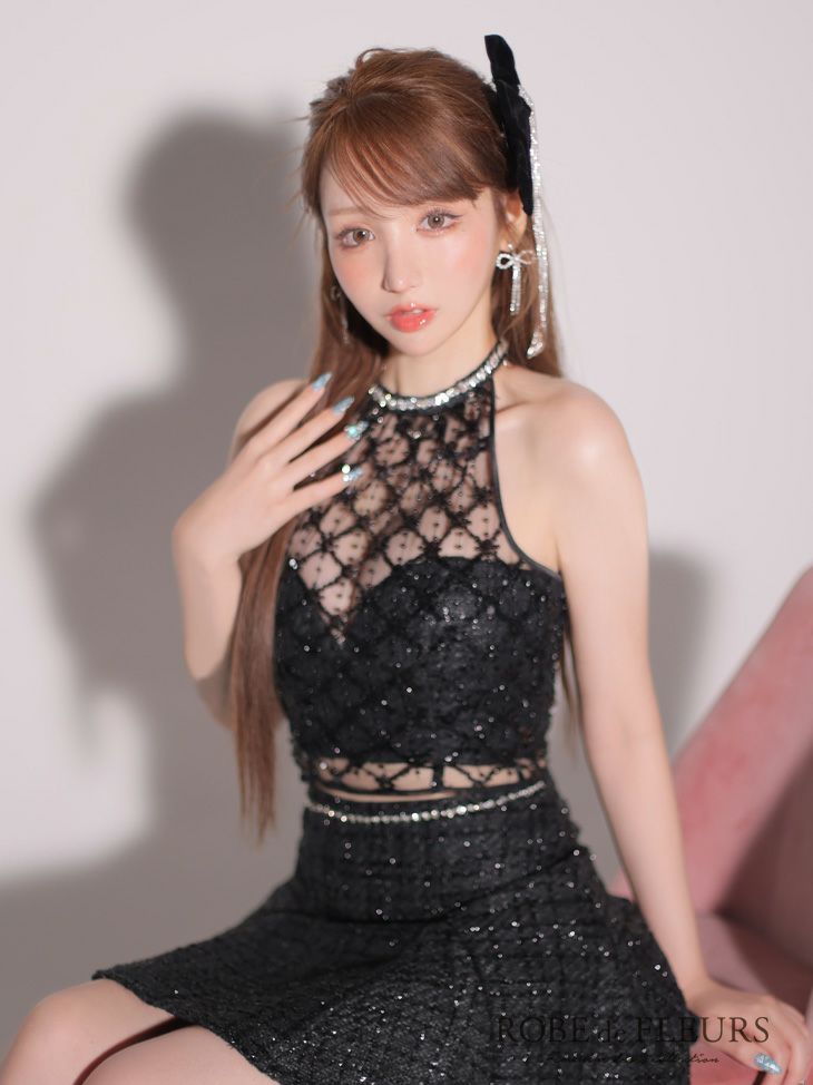 ROBE de FLEURS ローブドフルール パールスパンコールホルターネック