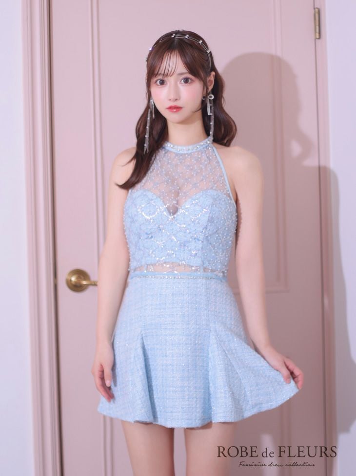 ROBE de FLEURS ローブドフルール パールスパンコールホルターネック