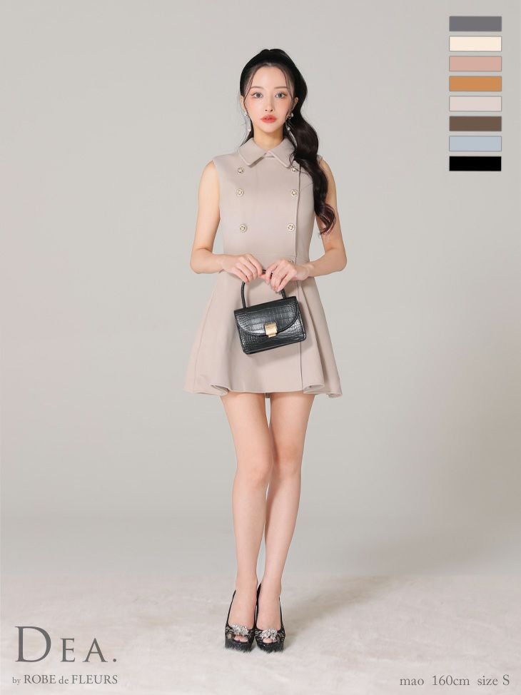 DEA. ディア バイ ローブドフルール 襟付きノースリーブダブルボタンフレアミニキャバドレス de3365-c