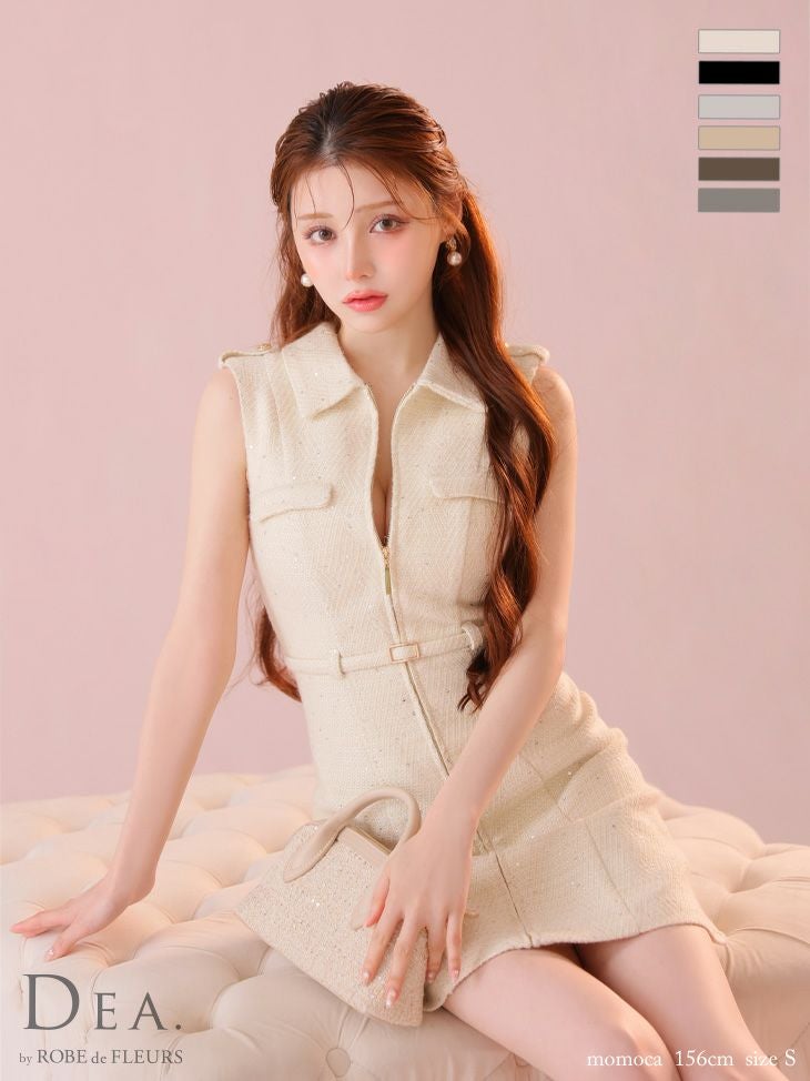 DEA. ディア バイ ローブドフルール 襟付きバストジップノースリーブベルトデザインミニキャバドレス de3259-c