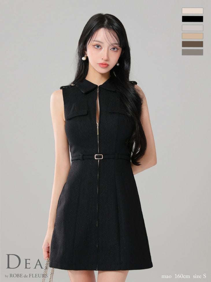 DEA. ディア バイ ローブドフルール 襟付きバストジップノースリーブベルトデザインミニキャバドレス de3259-c
