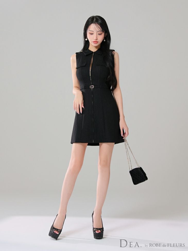 DEA. ディア バイ ローブドフルール 襟付きバストジップノースリーブベルトデザインミニキャバドレス de3259-c