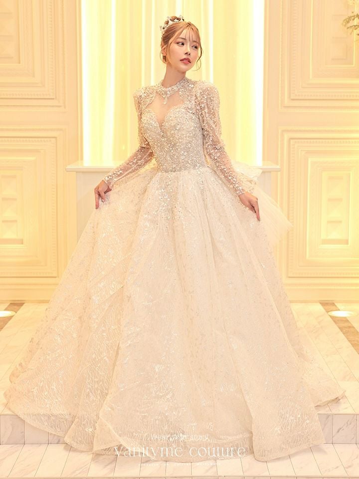 vanityME.couture. バニティミークチュール 一条響ちゃん 着用 Diamond dress ダイヤモンド クリスタルビジュー ロングスリーブ プリンセス 姫 ウエディングドレス ロングドレス ホワイト vctr-t-24104