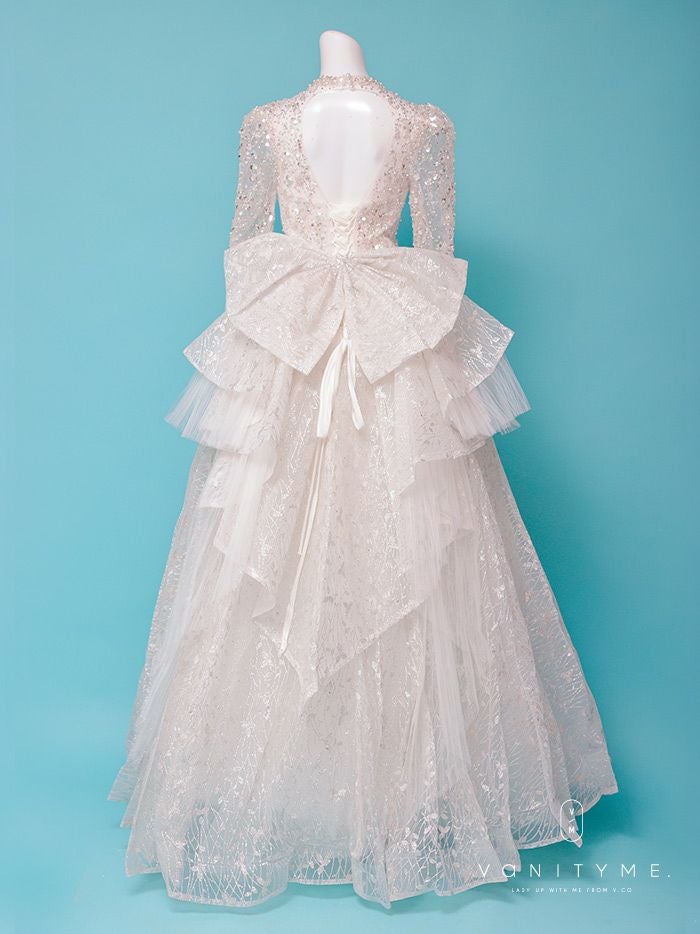 vanityME.couture. バニティミークチュール 一条響ちゃん 着用 Diamond dress ダイヤモンド クリスタルビジュー ロングスリーブ プリンセス 姫 ウエディングドレス ロングドレス ホワイト vctr-t-24104