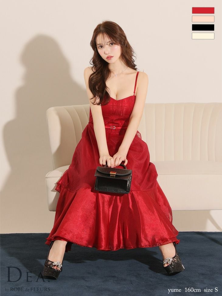 レッドドレス　キャバドレス　DEA.by ROBE deFLEURS DEA. ディア バイ ローブドフルール レッド シフォンキャミベルト
