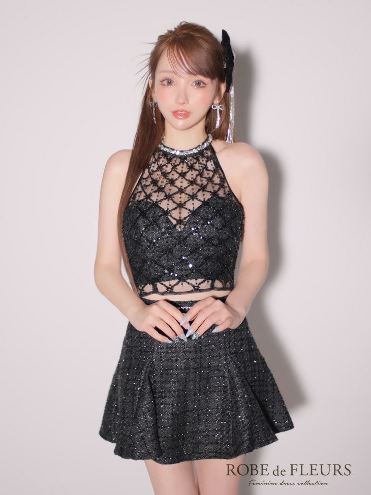 ROBE de FLEURS ローブドフルール ブラック パールスパンコール