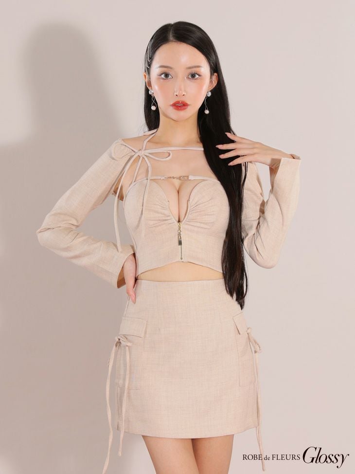 Glossy ローブドフルールグロッシー 2wayリボンデザインバストジップセットアップミニキャバドレス gl3763-c