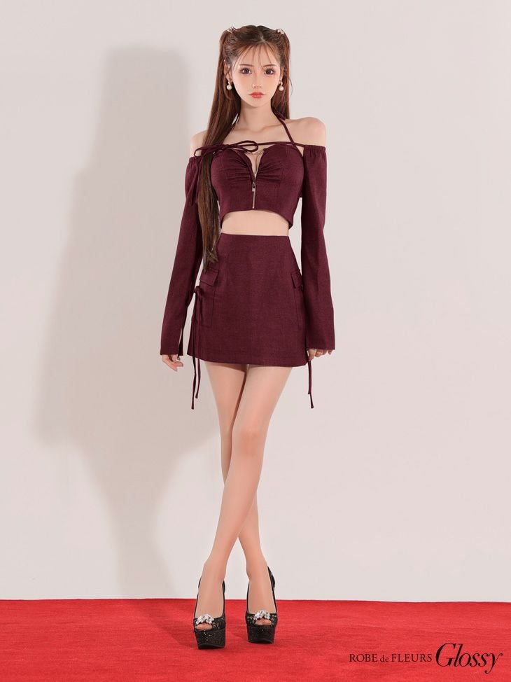 Glossy ローブドフルールグロッシー 2wayリボンデザインバストジップセットアップミニキャバドレス gl3763-c