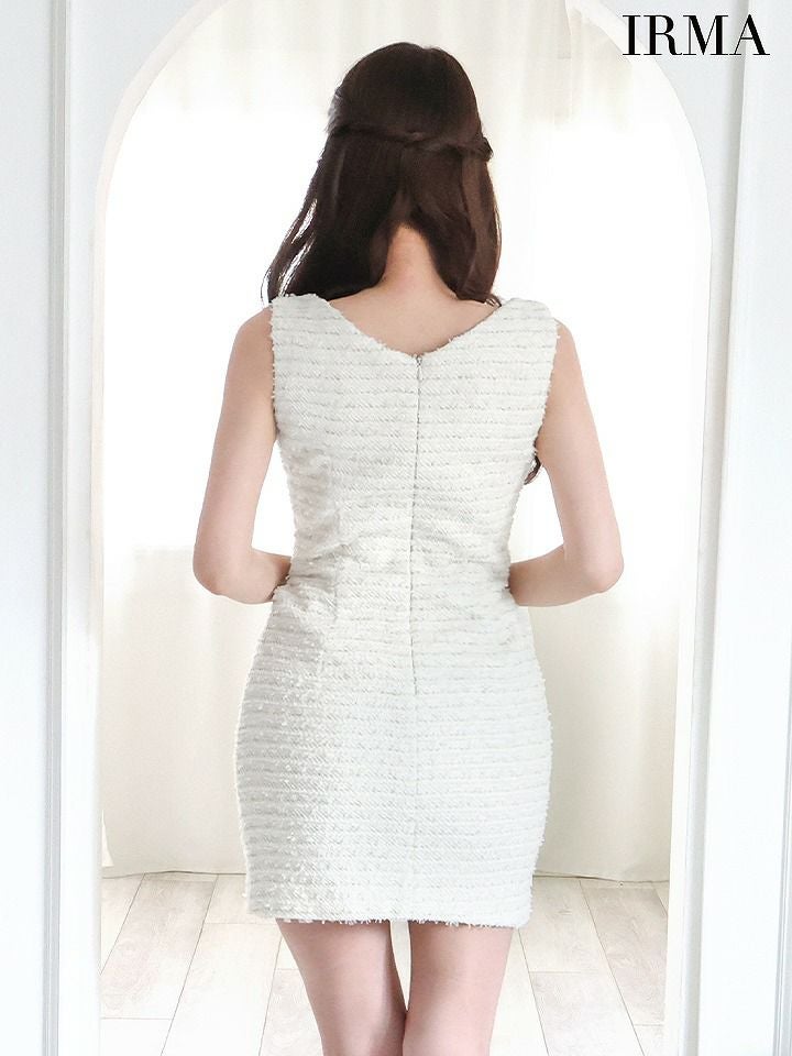 IRMA イルマ ミックスラメツイード/カットアウト/フロントジップ/タイトミニドレス レッド ir45014-3