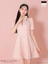 ROBE de FLEURS ローブドフルール 襟つきカットデザインスパンコールフレアミニキャバドレス fm3354-c