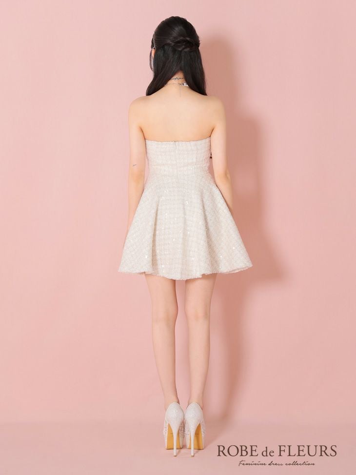 ROBE de FLEURS ローブドフルール ビジューホルターネックツイード