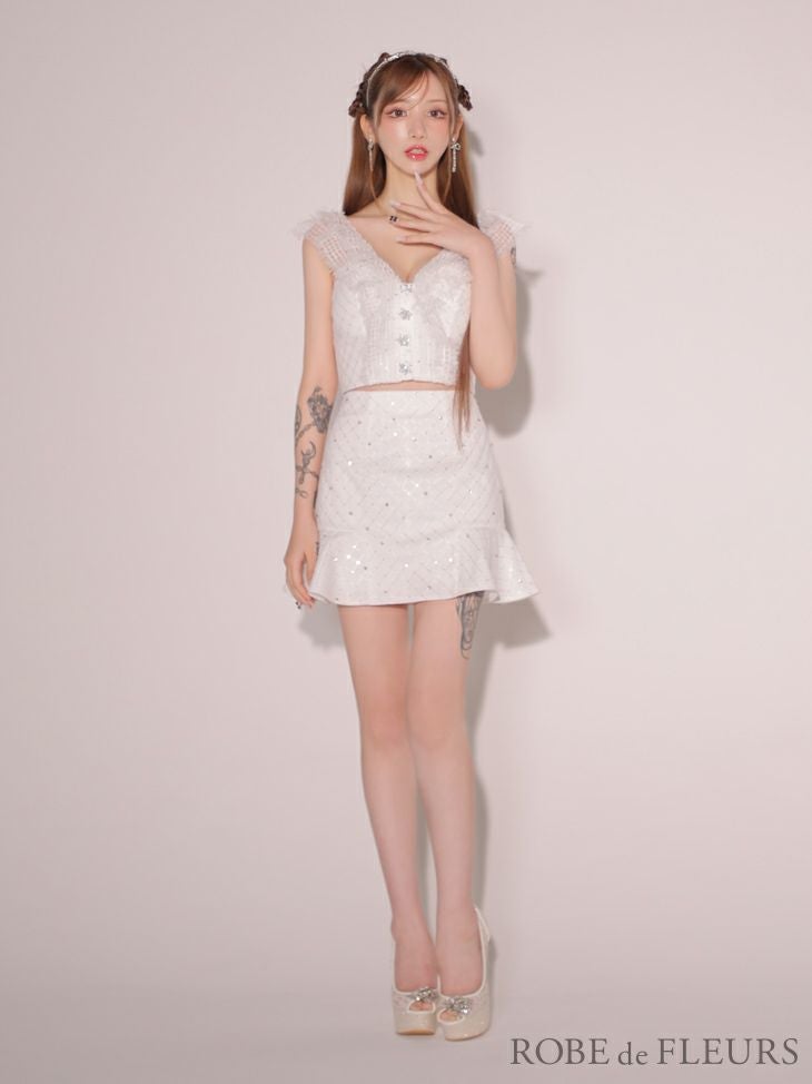 ROBE de FLEURS ローブドフルール ナチュラルレースノースリーブバックリボンセットアップキャバドレス fm3421-c