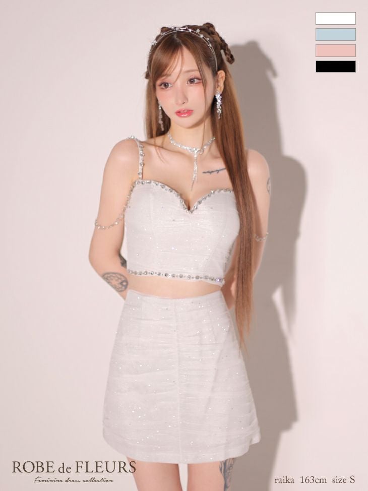 ROBE de FLEURS ローブドフルール ビジューチェーン付きラメシフォン