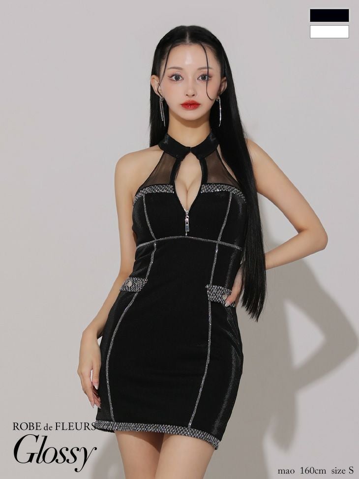 ROBE de FLEURS ブラックミニドレス Sサイズ ROBE de FLEURS ローブドフルール ブラック サテンビジューフレア