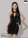 Glossy ローブドフルールグロッシー ラメパイピングホルターネックバストジップタイトミニキャバドレス gl3188-c