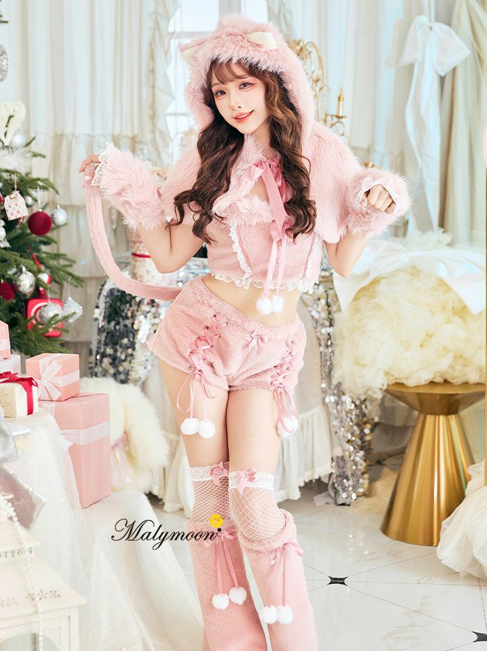 マリームーン ふわふわメレンゲリボンキャットサンタ [ ピンク/グレー ]