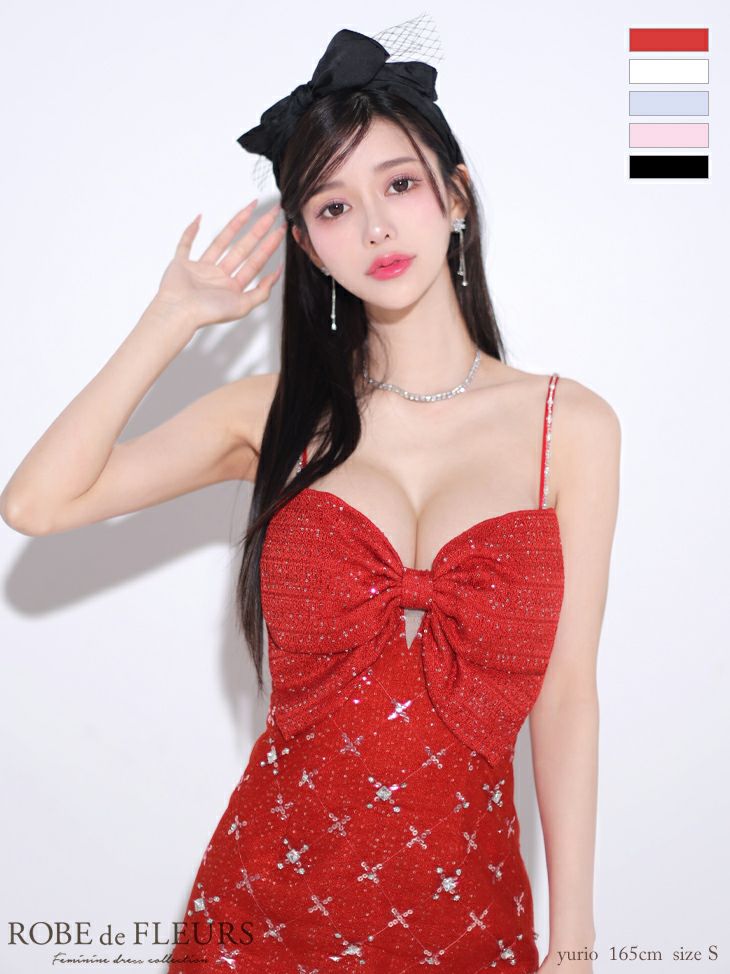 ROBE de FLEURS ローブドフルール ワインレッド ジュエリー×リボン