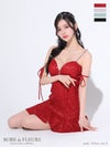 ROBE de FLEURS ローブドフルール 袖リボンラメニットフレアドリーミーミニキャバドレス fm3280-c