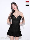 ROBE de FLEURS ローブドフルール 袖リボンラメニットフレアドリーミーミニキャバドレス fm3280-c