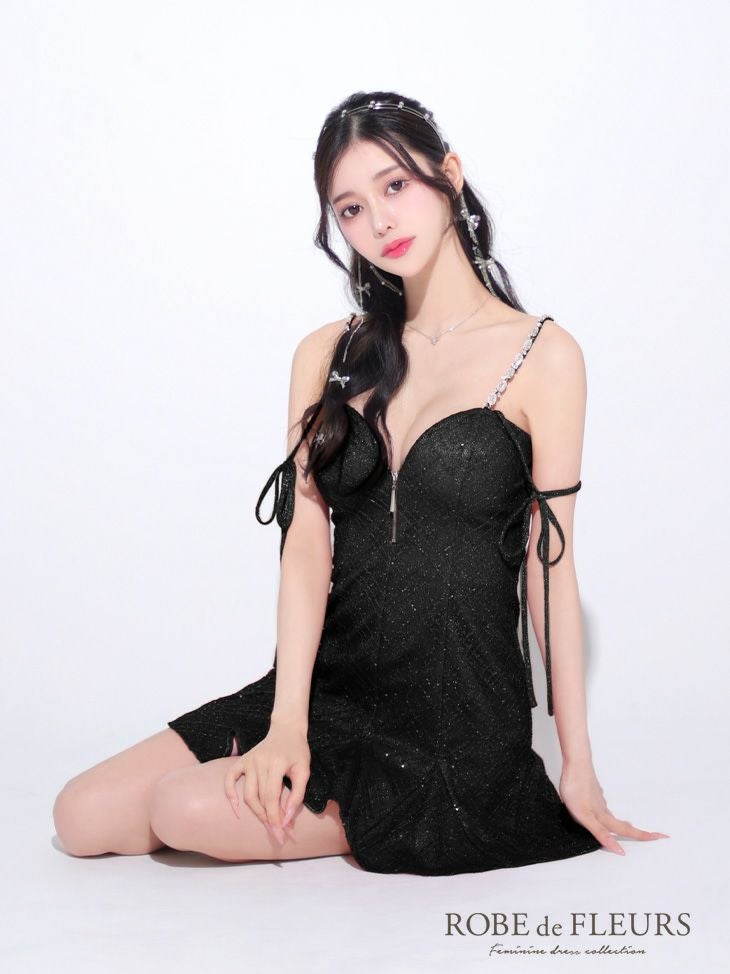 ROBE de FLEURS ローブドフルール 袖リボンラメニットフレアドリーミー