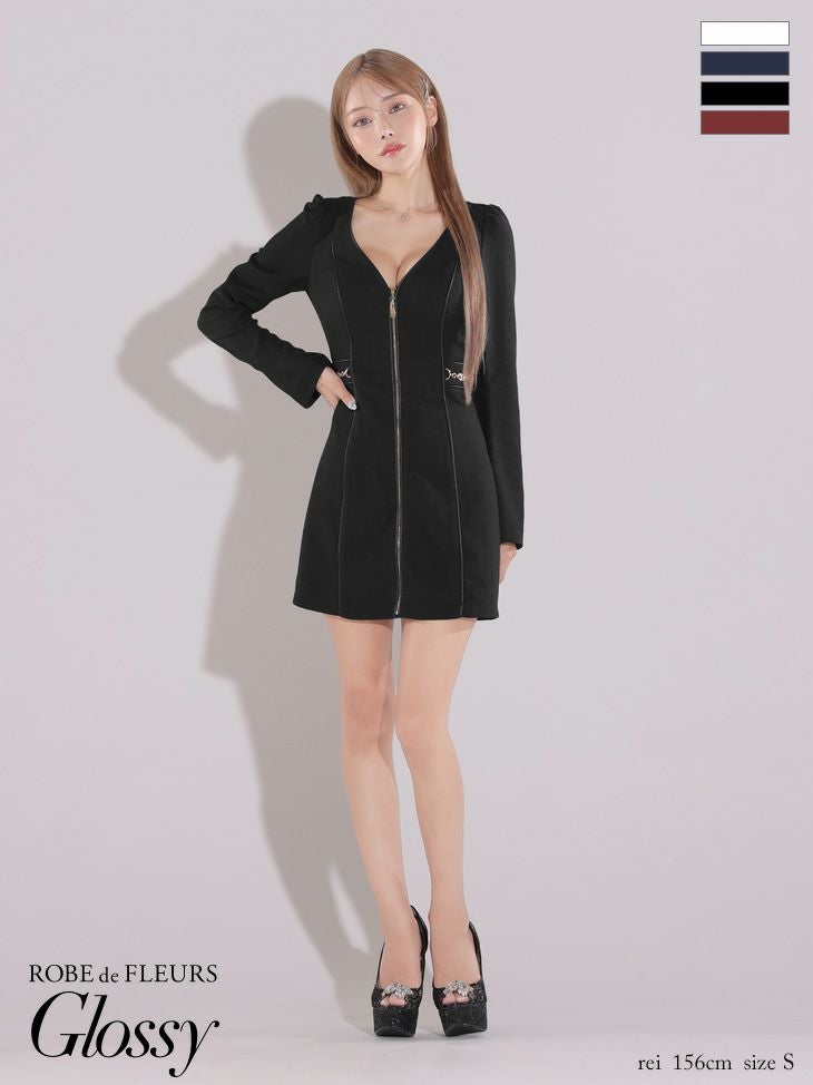 ROBE de FLEURS Glossy センタージップミニドレス Glossy ローブドフルールグロッシー センタージップデザインロング